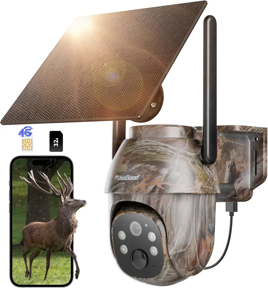 usogood 4G LTE Solar Cellular Trail Cameras with Night Vision Motion Activated IP66 Waterproof, 2K Game Camera Sends Video to Cell Phone