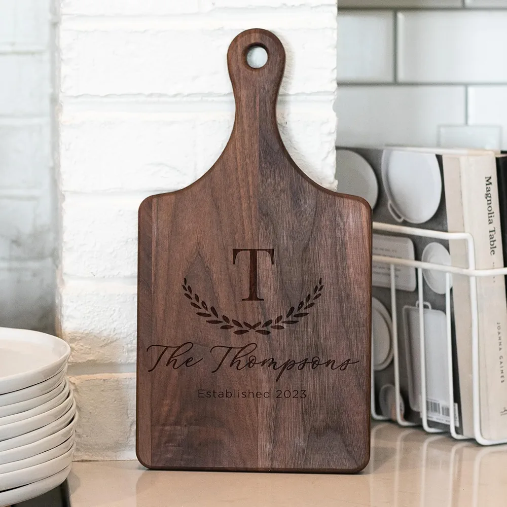 Personalized New Home Gift for 2024 | Engraved Cutting Board or Charcuterie Board with a Handle | made from Solid Walnut Wood | Perfect Wedding gift for the Couple (Small, Walnut Wood)