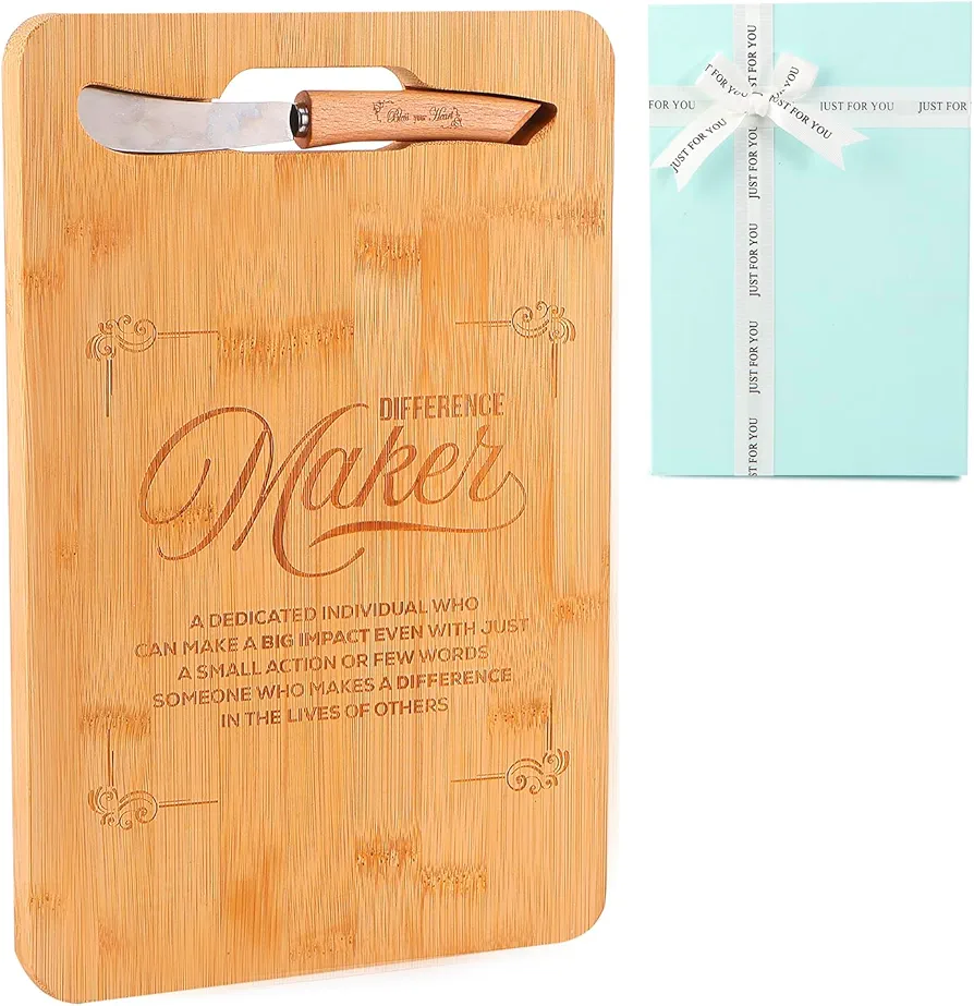 Difference Maker Gifts for Teacher Boss Employee, Thank You Gifts for Women, Appreciation Gifts for Coworkers, Inspirational Gifts for Women Bamboo Cutting Board Cheese Board Christmas Gift Set
