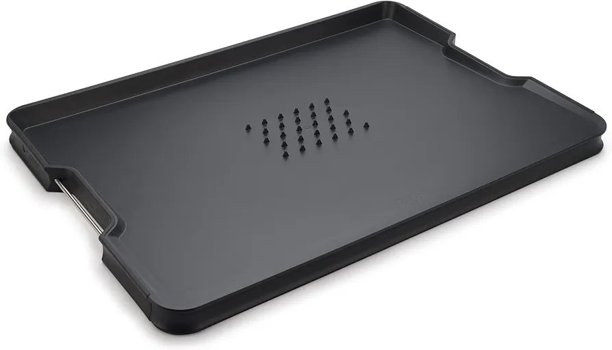 Joseph Joseph Cut&Carve Plus - Non-Slip, Multi-Function, Double-Sided Cutting Board for Food Preparation and Carving- Dishwasher Safe, Large – Black