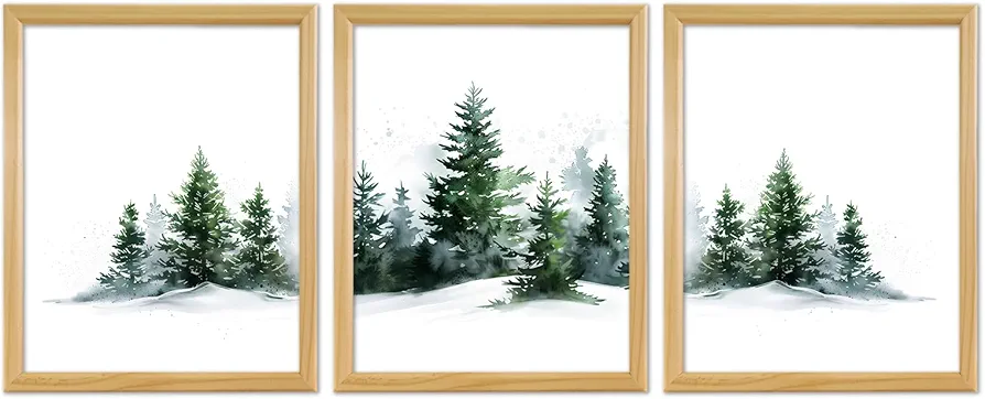 Skyists 3 Pcs Winter Wall Decor, Winter Landscape Wall Art, Christmas Wall Decor, Fir Tree Christmas Posters Winter Art Prints for Bedroom, Living Room, Hallway, Gallery (8x10 inch Unframed)
