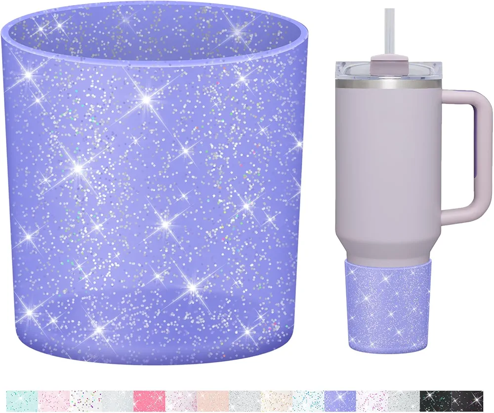 WUQID Glitter Higher Silicone Boot Compatible with Stanley Quencher H2.0 40oz 30oz 20oz & IceFlow Flip 30oz 20oz, Tumbler Cups Anti-Slip Bottom Sleeve Cover