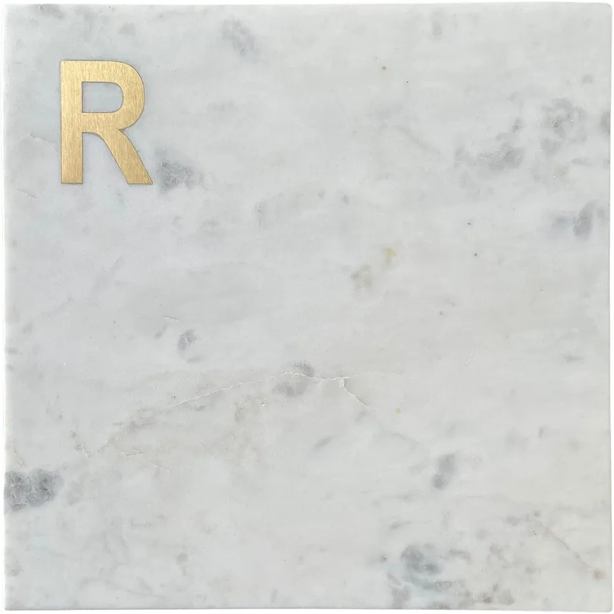 Monogram Marble Cheese Board, Hand Crafted Marble Cutting Board from White Marble Slab, Personalized Charcuterie Board with Brass Initial, Great Wedding or House Warming Gifts, Letter R