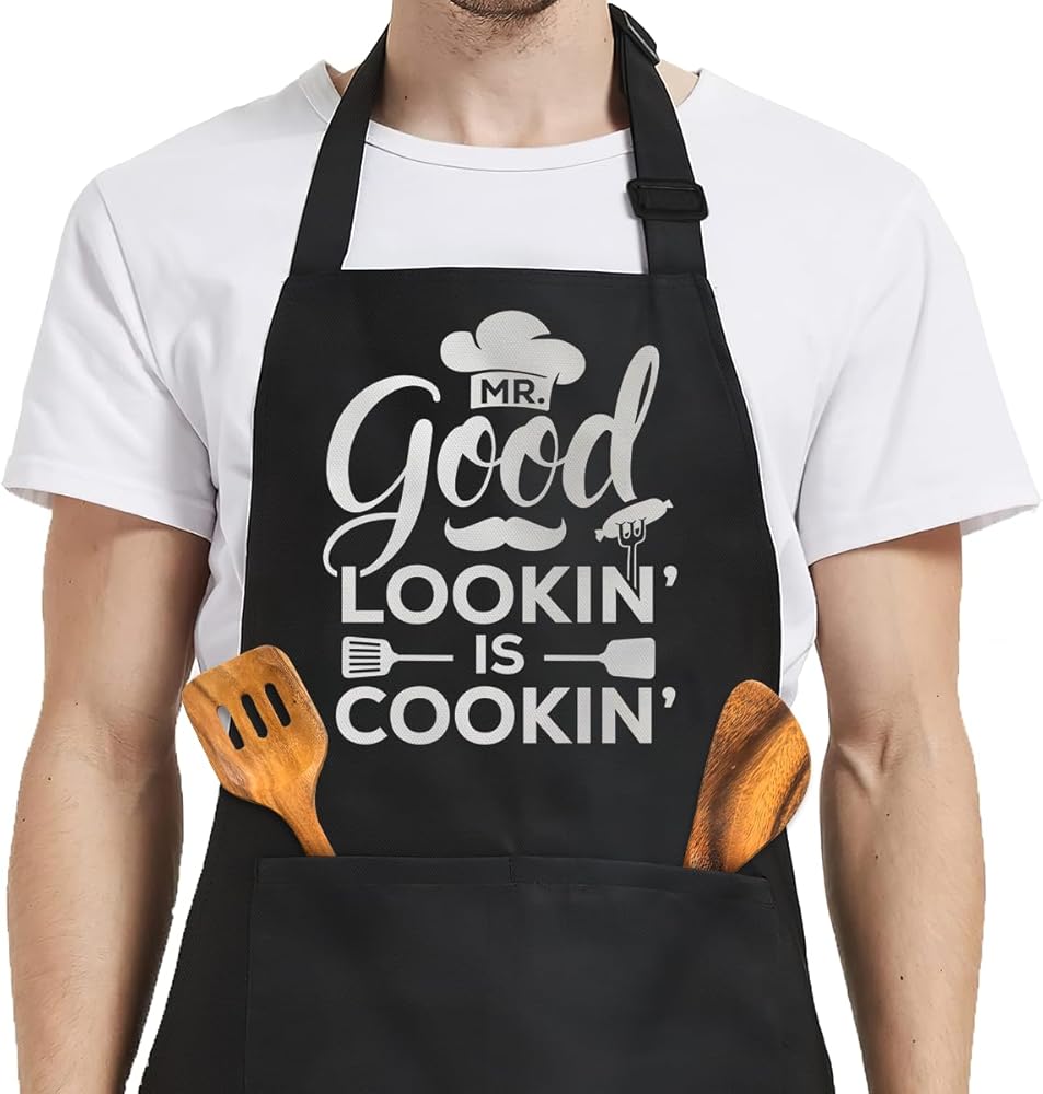 SANDJEST Mens Aprons with Pockets Funny Apron for Men BBQ Kitchen Cooking Aprons for Birthday Christmas Aprons Gifts