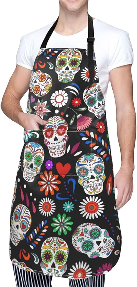 Flowers and Cute Hedgehogs Waterproof Apron Cooking Kitchen Apron Unisex Adjustable Apron