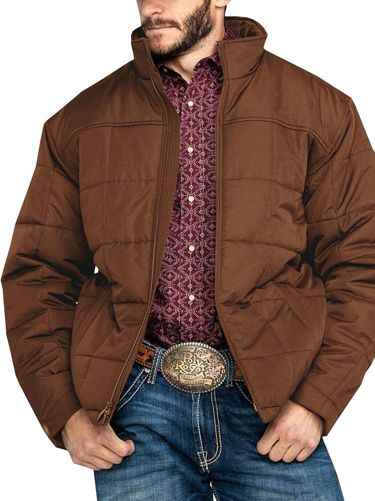 Runcati Mens Cowboy Puffer Jacket Quilted Full Zip Up Winter Windproof Coat Lightweight Loose Fit Casual Athletic Outerwear