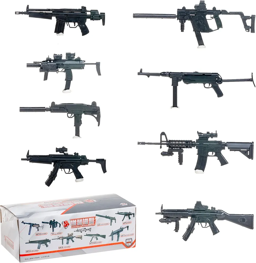 8 Pcs Assembly Submachine Gun Toy Model Action Figure Set HK53, MK18, MPSSDS, Uzi, KRISVECTOP, MPS, MP40, MP7 for DIY Military Toy Collectioin
