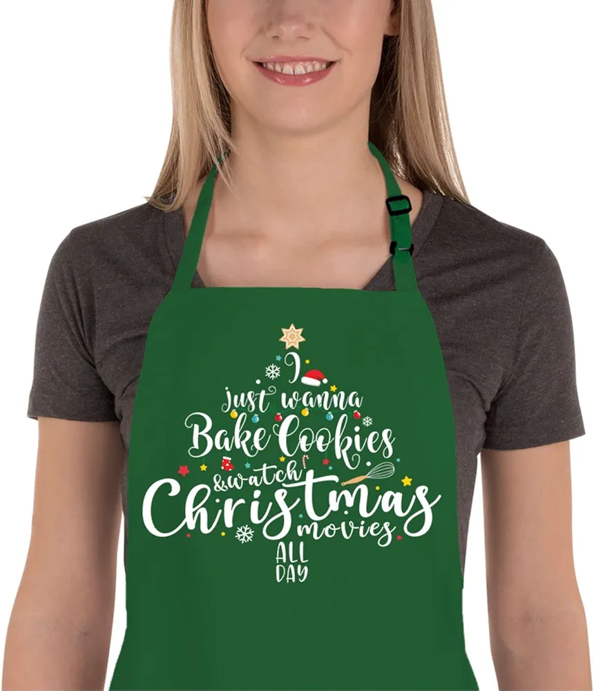 Funny Christmas Baking Apron for Women Men Adjustable Kitchen Cooking Aprons with 2 Pockets Cute Xmas Apron Gifts for Bakers Mom Wife Husband Girlfriend