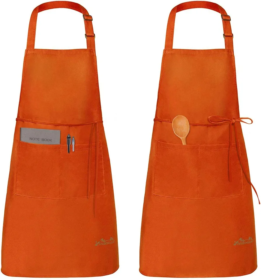Viedouce 2 Packs Aprons Cooking Kitchen Waterproof,Adjustable Chef Apron with 2 Pockets for Home,Restaurant,Craft,Garden,BBQ,School,Coffee House,Apron for Men Women, Orange